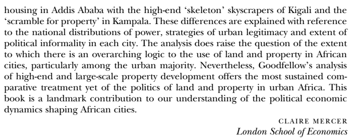 Thank you so much @clairecmercer for this lovely review of my book in the Journal of Modern African Studies! @jmodafstudies cambridge.org/core/journals/…