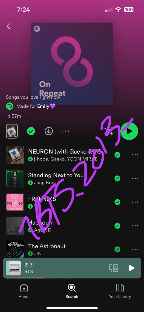 7BTS_2013_'s tweet photo. NEURON CHALLENGE
1. Check if Neuron is at the top of your Spotify On Repeat playlist.
2. If it is: post a screenshot + a favorite photo of Hobi.
3. If it isn't: play HOTS and a focused playlist until it is. Then do 2.
Pass it on π
#NeuronChallenge #JHOPE https://t.co/WAx0krl99j