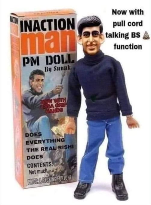 Only 12 inches tall just like the real Rishi. Have hours of fun sticking pins in him, sacrificing chickens and dancing round a fire naked with your favourite neighbours. While the world burns #PMQs