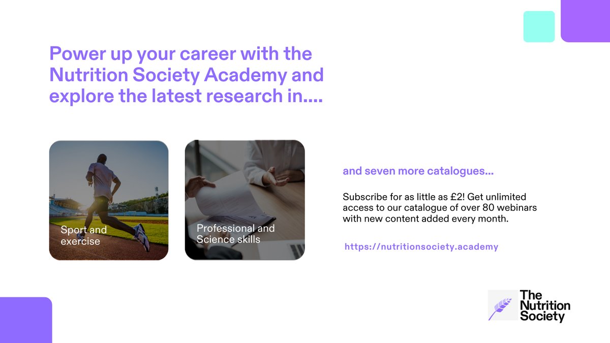 Partner Spotlight 💡 Nutrition Society Academy Subscribe for as little as £2! Get unlimited access to their catalogue of over 80 webinars with new content added every month. nutritionsociety.academy @NutritionSoc
