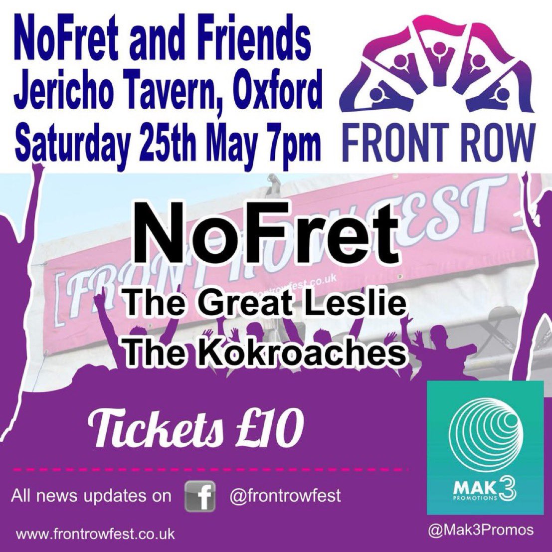 Mak3Promos's tweet photo. May 25th @TheJerichoTav 

Check this playlist out of @TheGreatLeslie_ tunes, they are our 2nd support alongside openers @TKokroachez and our headliners @NofretBand 💜🎶

Great venue, great line up!

https://t.co/RcWMCxkmhD…

Tickets are just £10 ⬇️

Shares much appreciated 🙏 https://t.co/BEaOaIskiD