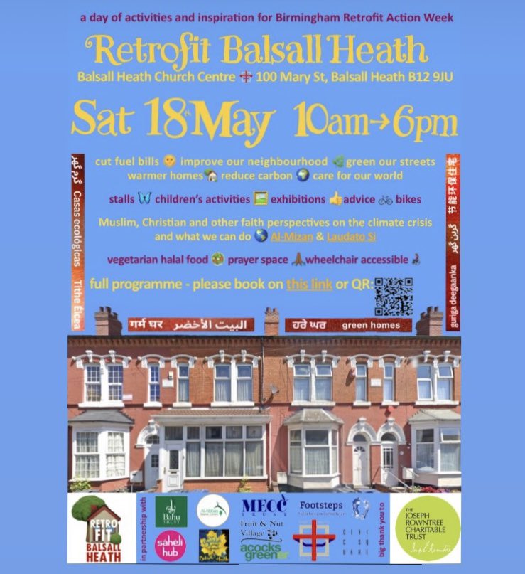 RAD = “Retrofit Action Day “ 🏡🌱🌻🚴🐦 part of Birmingham RAW = “Retrofit Action Week” #BirminghamRetrofitActionWeek Saturday 18th May at Balsall Heath Church Centre. Book your tickets here: ticketleap.events/tickets/retrof…