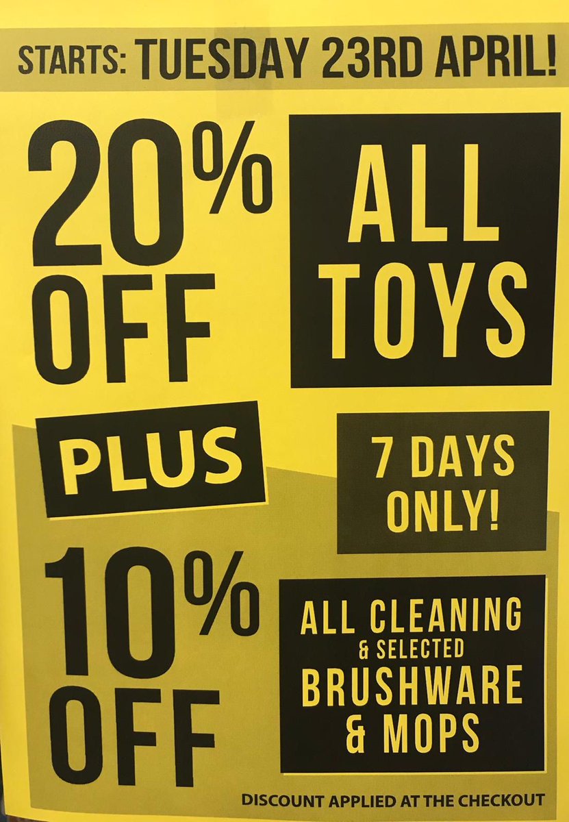 Enjoy 20% off toys and 10% off all cleaning and selected brushware and mops at B&M 😀 Offer on until 30th April. #BM #Sale #Toys #Cleaning #SupportLocal #SupportOurHighStreet #LoveNewmarket #Newmarket #NewmarketSuffolk