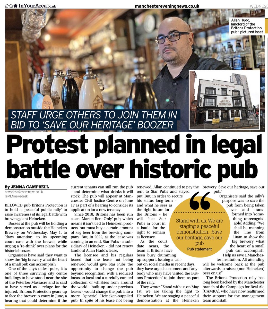 Let's all be there to protect our Peterloo heritage pub from a bland corporate takeover! 10am, 1st May, Heineken Brewery, Hulme!