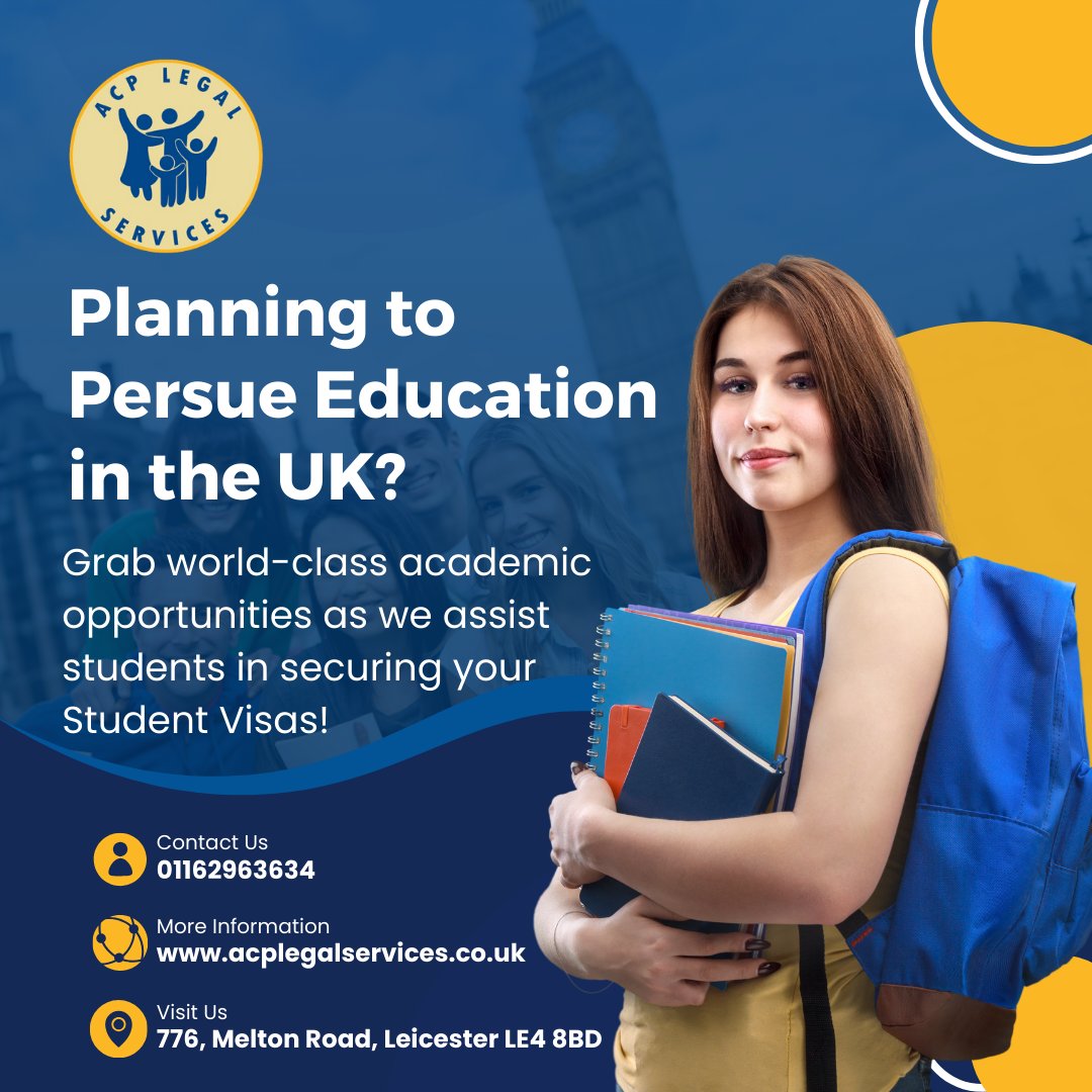 Navigating the Student Visa Application process can be daunting, but at ACP Legal Services, we specialize in simplifying this journey for you. 🎓

#ACP #ACPLegalServices #LegalServices #LegalAdvice #Consultation #UKImmigration #StudentVisa #UKEducation #StudyUK #StudyAbroad