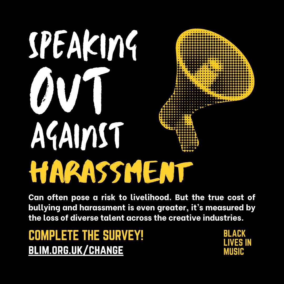 Attention all music creators & professionals! It’s time to come together & end bullying & harassment. Complete @BLKLivesinMusic's survey to help create a safer music industry. #YourSafetyYourSay blim.org.uk/onevoice/?utm_…
