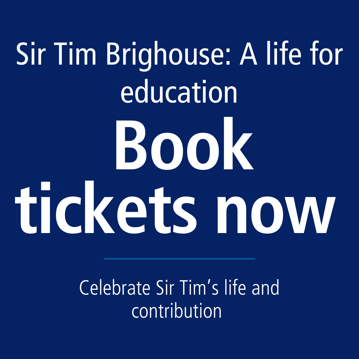 Please share widely You can now book tickets for the celebration of the life of Tim Brighouse. ticketsource.co.uk/a-life-for-edu…