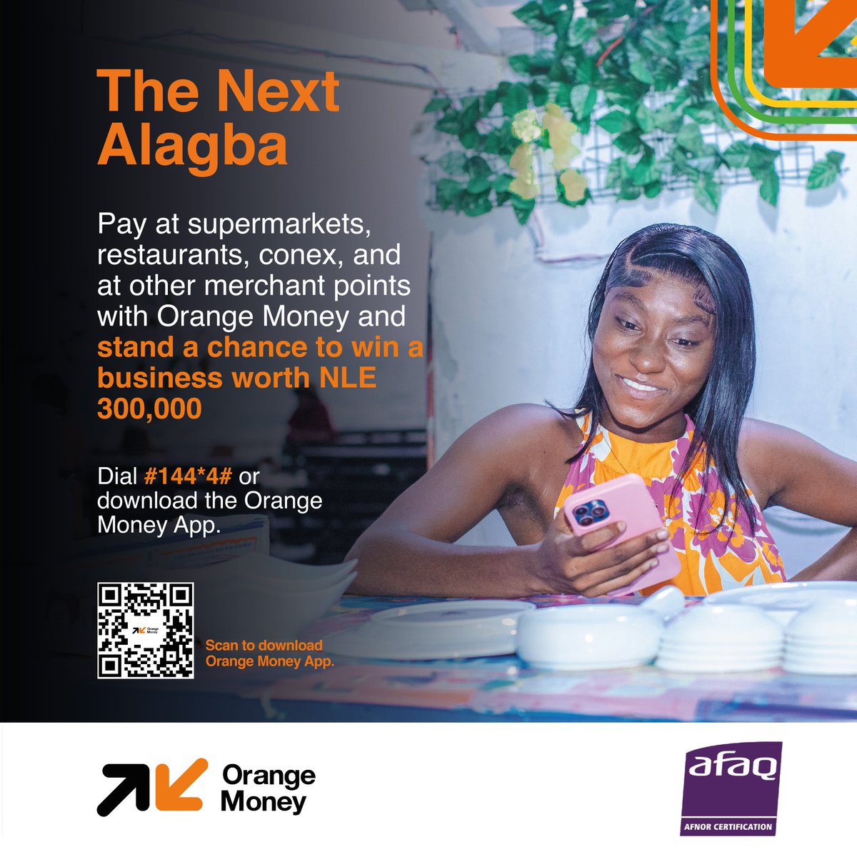 The Next Alagba.

Pay na supermarkit, restaurant, Conex fuel station dem en other merchant Dem with Orange Money en stand a chance for win bizness way worth up to NLE 300,000. 

All yu need for do na for dial #144*4# or download the Orange Money App.

#orangesl #OrangeMoney…
