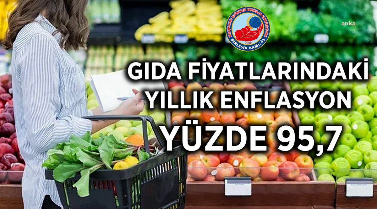 Birleşik Kamu-İş Konfederasyonu, ‘Halkın Enflasyonu Nisan 2024” araştırma sonuçlarını açıkladı: 'Gıda fiyatlarında yıllık enflasyon yüzde 95,7 oldu.'  #halkınenflasyonu #açlıksınırı #yoksulluksınırı #gıdaenflasyonu #enflasyon @BirlesikKamu_is 
mektepligazete.com/haber/detay/bi…