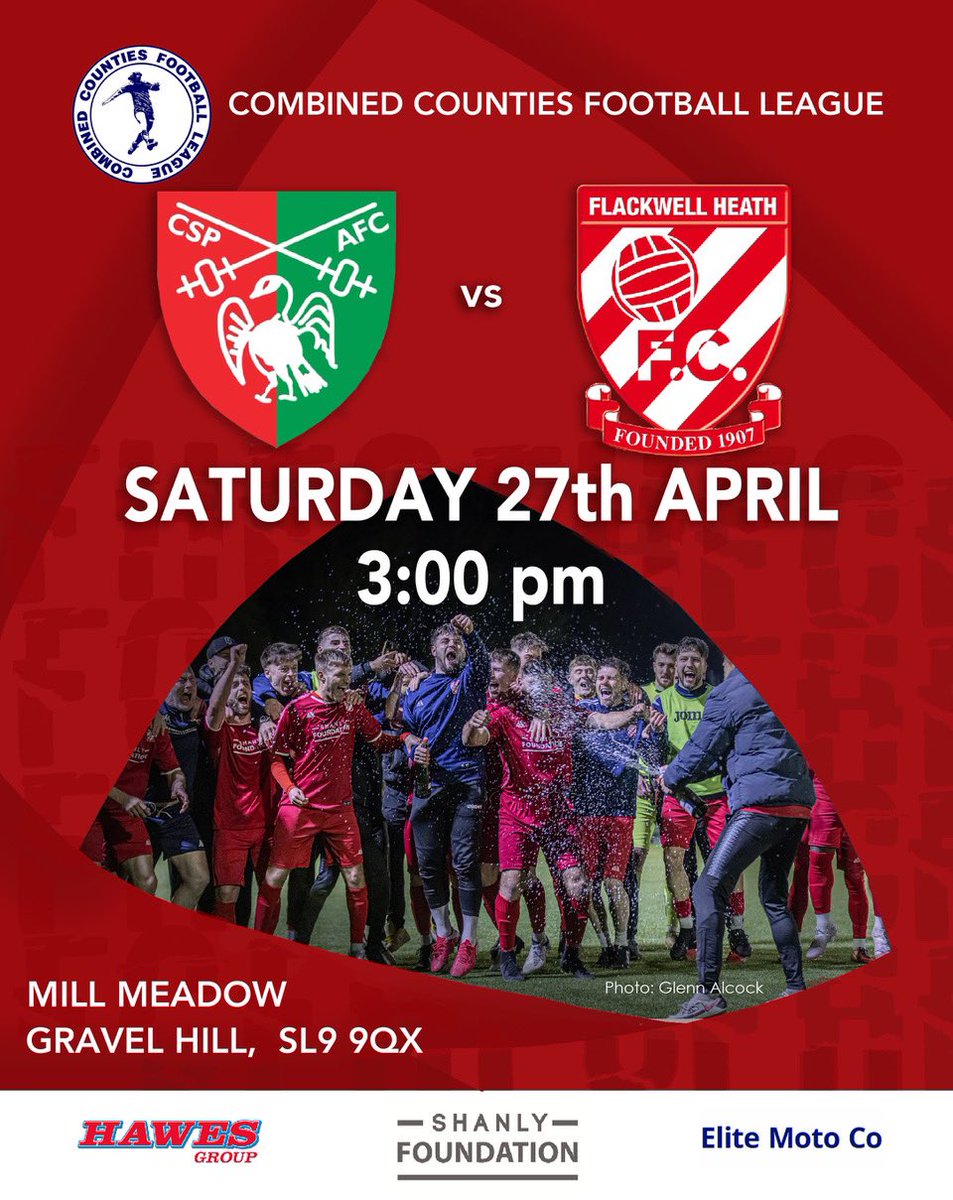 This Saturday we play our final league game of the season away to Chalfont St Peter FC in the @ComCoFL Premier North Division. After the game we will be officially crowned League Champions with the trophy being presented on the pitch. Let’s turn Mill Meadow Red & see out the