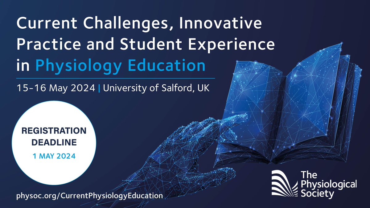 Join #physiology educators & industry stakeholders of all career stages & across a broad range of fields to share innovation & best practice at the #CurrentPhysiologyEducation meeting on 15–16 May @SalfordUni. Register by 1 May: buff.ly/4b3Dted