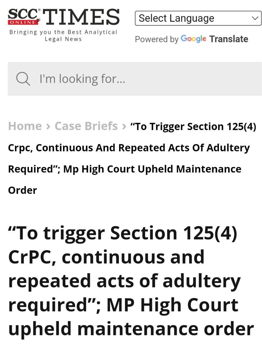 #Evidence presented did not establish continuous adulterous conduct by the wife. Therefore, the #ablanari was entitled to maintenance

Seems #milord wants wife indulge in #occasional #adultrous relation still earn #Maintenance 
#nojusticeformen
#genderbaisedlaws
#legalextorsion