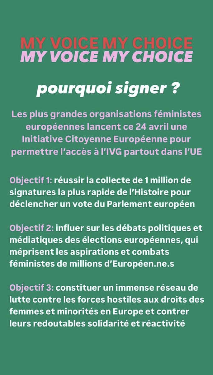 C’est parti ! 20 millions de personnes n’ont pas accès à l’avortement en Europe. Avec 1 million de signatures, on peut tout changer. Pour signer notre initiative européenne historique, c’est là ! eci.ec.europa.eu/044/public/#/s… Signez, partagez, diffusez et rejoignez nous !