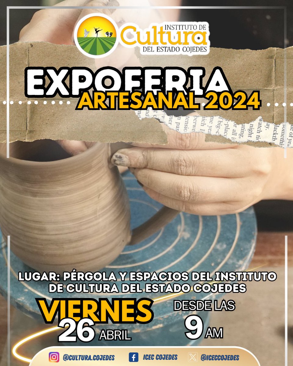iceccojedes's tweet photo. Si eres artista, artesano o quieres mostrar tu emprendimiento hecho a mano, súmate a nuestra "𝗘𝘅𝗽𝗼𝗙𝗲𝗿𝗶𝗮 𝗔𝗿𝘁𝗲𝘀𝗮𝗻𝗮𝗹 𝟮𝟬𝟮𝟰" este viernes #26Abril desde las 9:00am en los espacios del Instituto de Cultura del estado Cojedes. https://t.co/53fRRXeFeP