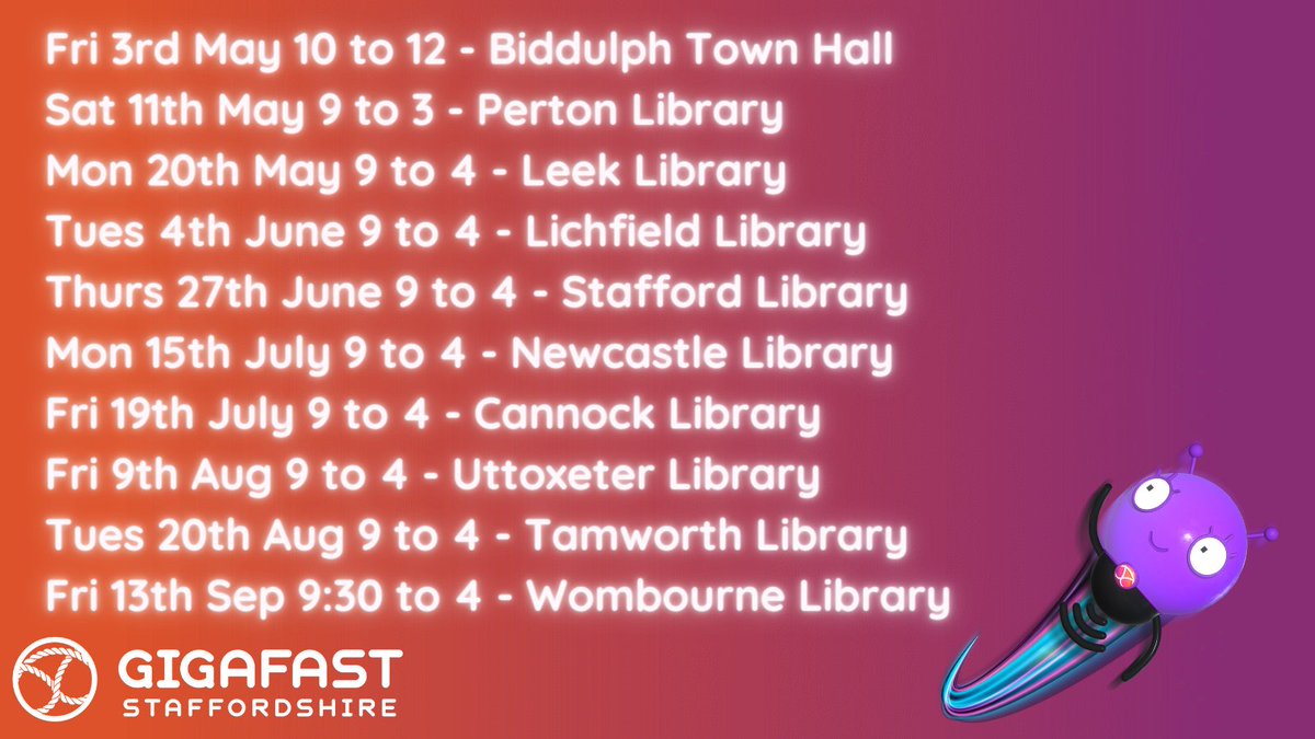 The team are hosting a series of pop-up events over the next few months - if you have any questions on broadband, mobile connectivity, digital skills or the digital switchover then come and visit us #GetOnline #digitalinclusion