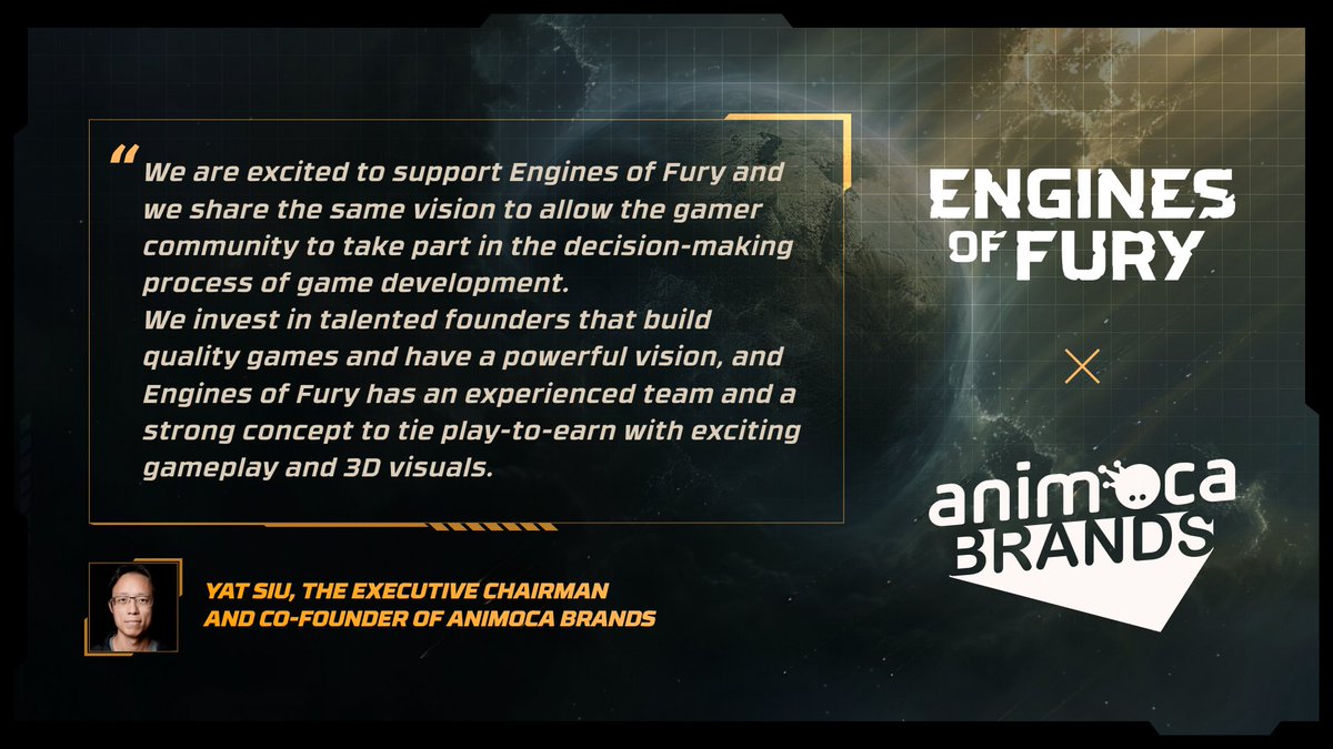 @EnginesofFury backed by @animocabrands from day one! @EnginesofFury is developed by an AAA gaming team, eagerly anticipated by a community of over 500K, and will be the 1st top-down extraction shooter in Web3. Powered by $FURY & #NFTs. Having @AnimocaBrands as lead investors…