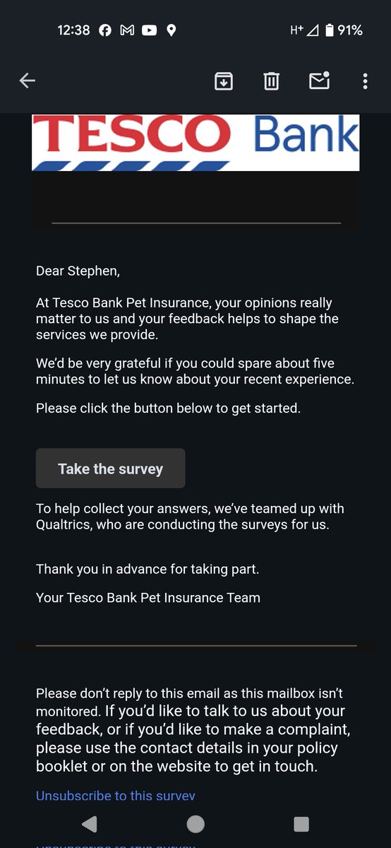 the1thumbedman's tweet photo. @tescobankhelp let's see. You put a healthy dog with no claims on the policy since it was started in 2020 and whollop, premium up by 40 percent for no reason other than unregulated greed. How do you think you did? https://t.co/Ysoii1phGF