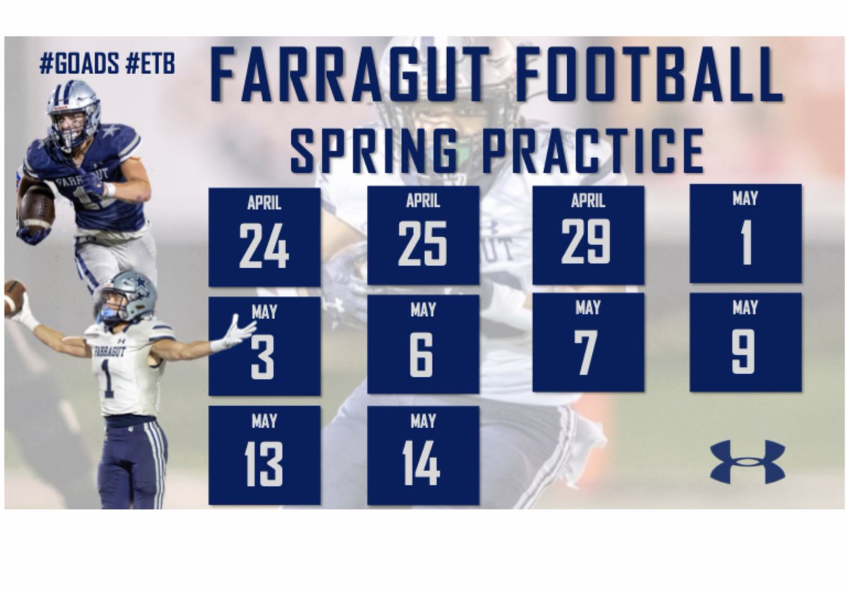 Spring Football Practice starts today at Farragut High School! ⚓️🏈 The 2️⃣0️⃣2️⃣4️⃣ Season Opener is Friday, August 23 at Dobyns-Bennett High School in Kingsport ⁦⁦⁦@G_COURT6⁩ ⁦⁦@5StarPreps⁩ ⁦⁦@prepxtra⁩ ⁦@FarragutFB⁩ ⁦@BartlettJC⁩ ⁦