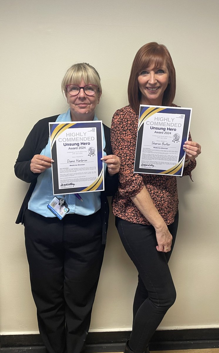 Congratulations to RAU’s ward administrator and receptionist who have received a high commended unsung hero award 2024 🌟✨@NUHMedicine @TraceyS84158159 @AliceKhaira #worldadminday2024