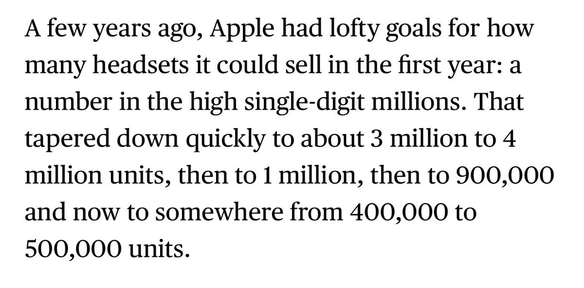 When was the market consensus 700K-800K units? Mark Gurman has been saying for a while that Apple planned to sell 400K-500K units in 1 year. (This picture is from July 2023)