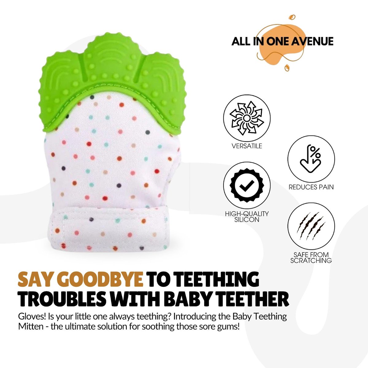 Is your little one always teething? Introducing the Baby Teething Mitten - the ultimate solution for soothing those sore gums!

Benefits:

Provides safe relief from teething discomfort

Protects baby from scratching themselves

Reduces irritation from saliva
.
#teethingrelief