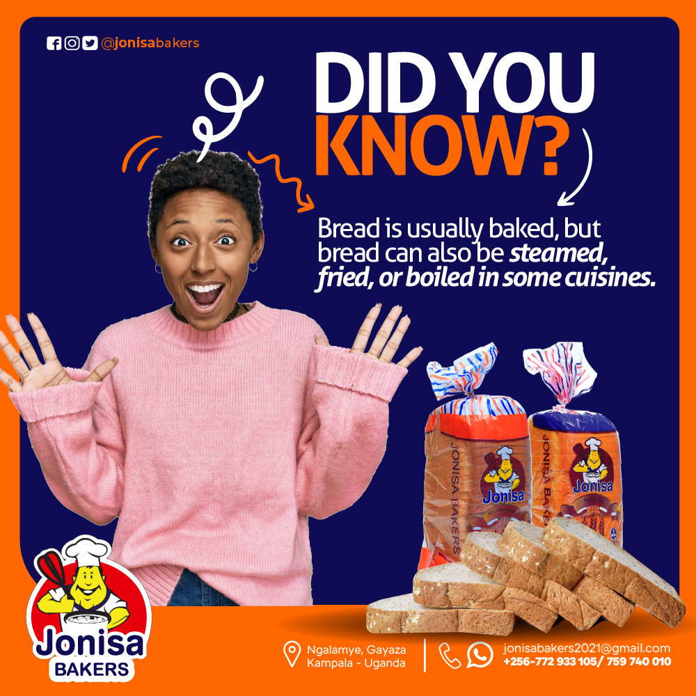 #DidYouKnow Aside from baking bread, it can also be steamed, fried and even boiled in some cuisines.😉👍 #didyouknowfacts #WisdomWednesday #jonisabakers.

#The360Apartments #ThikaRoad #UNEB #Kabojja #Cera #MoneyHeist #KingPromise #Najjera #Gashumba #LeadBritishSchool