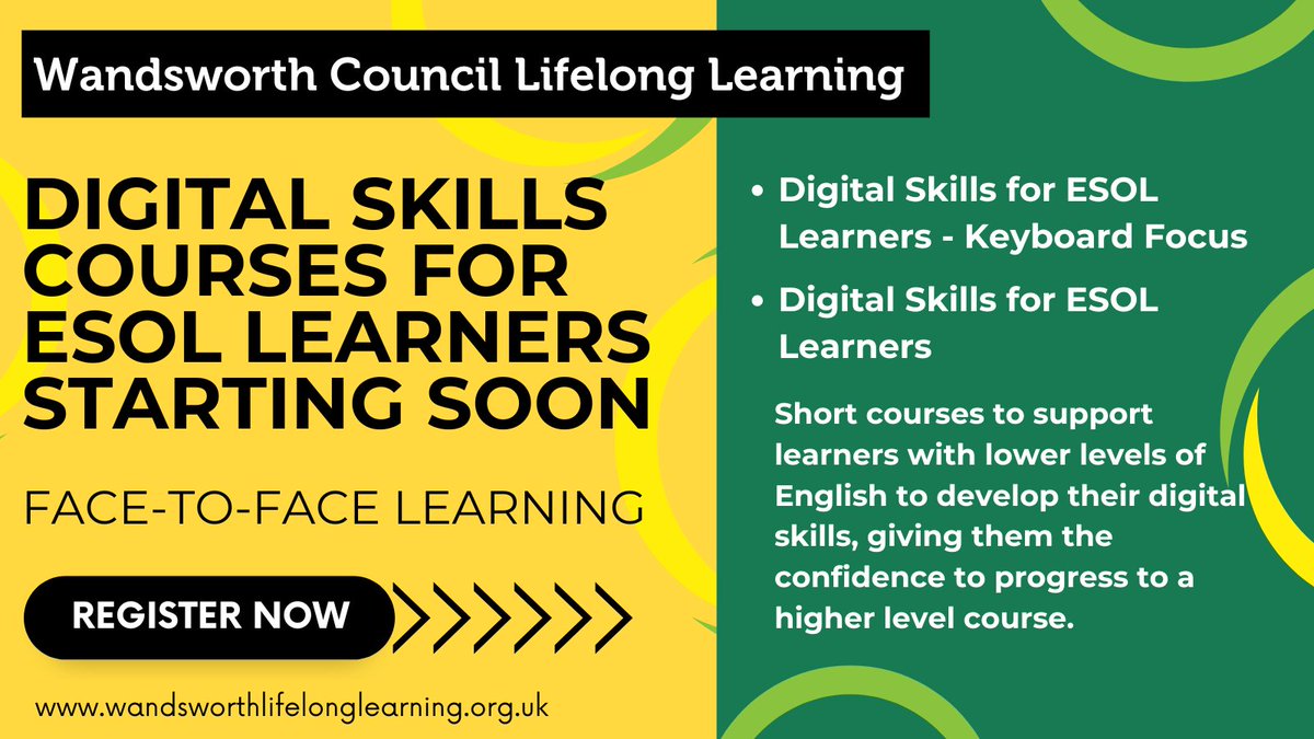 #FreeCourses (subject to criteria) for beginners, start soon at East Hill, SW18 2HJ, for ESOL learners with lower-level English. Register with this link for either course: forms.office.com/e/T914iDTrHW #WandsworthLifelongLearning #FreeCourses #DigitalSkills #MSWord #MSExcel #ESOL