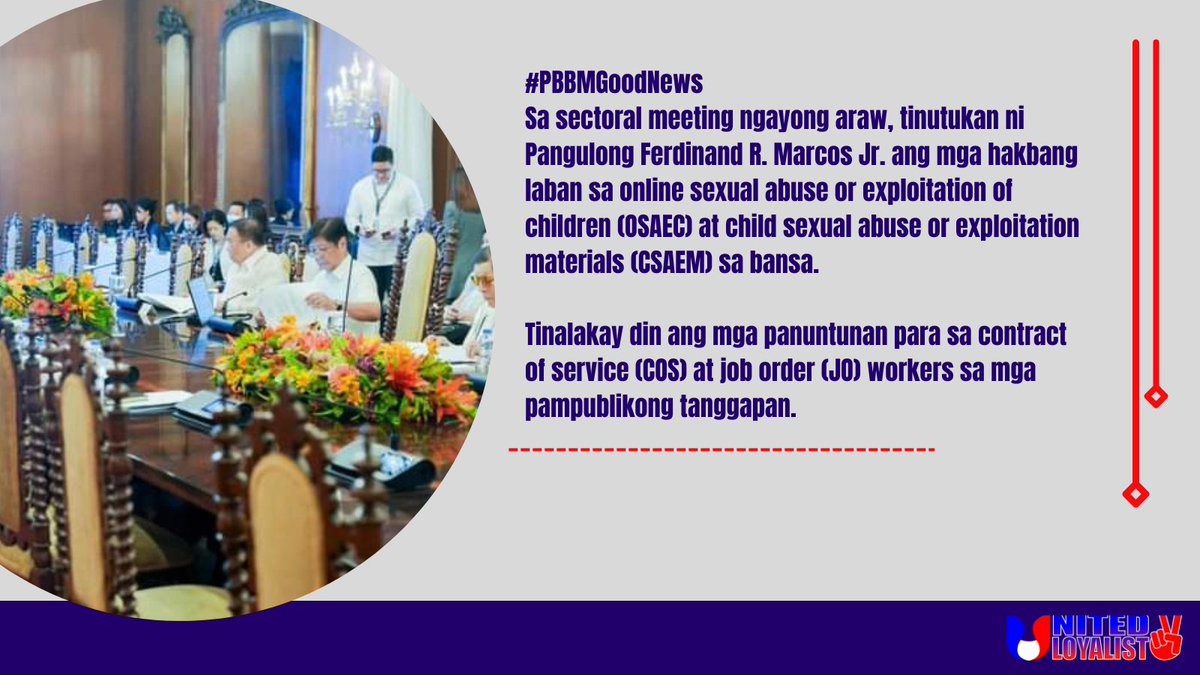 Sa sectoral meeting ngayong araw, tinutukan ni Pangulong Ferdinand R. Marcos Jr. ang mga hakbang laban sa online sexual abuse or exploitation of children (OSAEC) at child sexual abuse or exploitation materials (CSAEM) sa bansa.