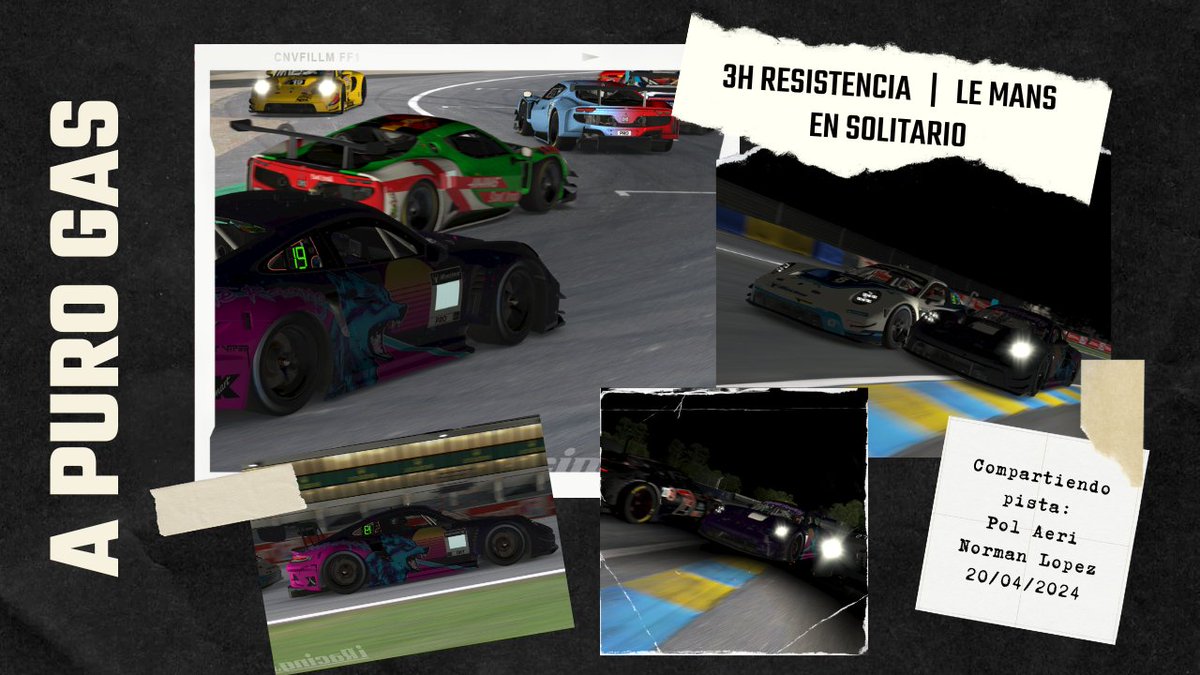 Dejo un pequeño collage de fotos del otro día, en las 3H de Resistencia de Le Mans en Solitario

#iRacing #LeMans #Porsche #Ferrari #simracing #Moza