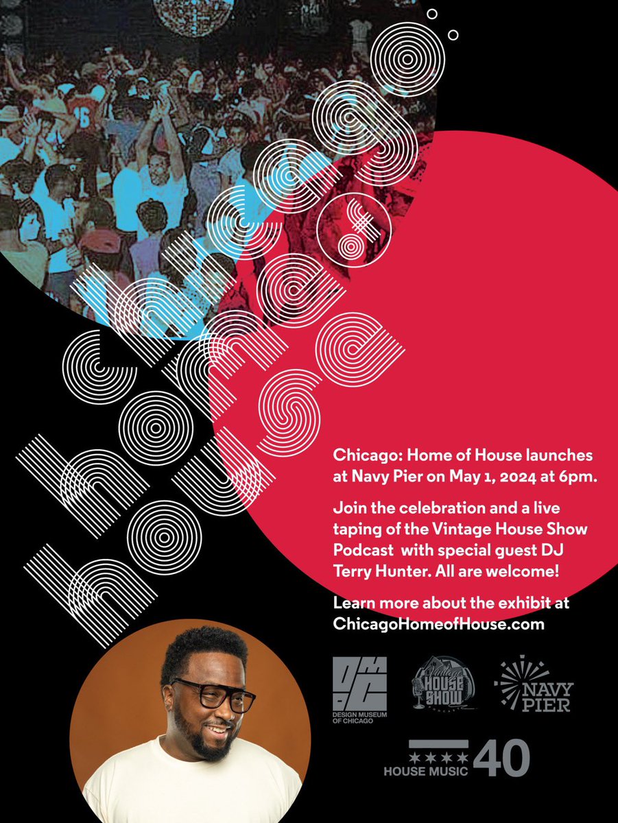 Join me at @NavyPier for the opening of the #ChicagoHouseMusic exhibit on May 1st at 6pm 🕺💃🎶🥁🎹🎺

Amazing work @DesignMuseumChi  👏🏾