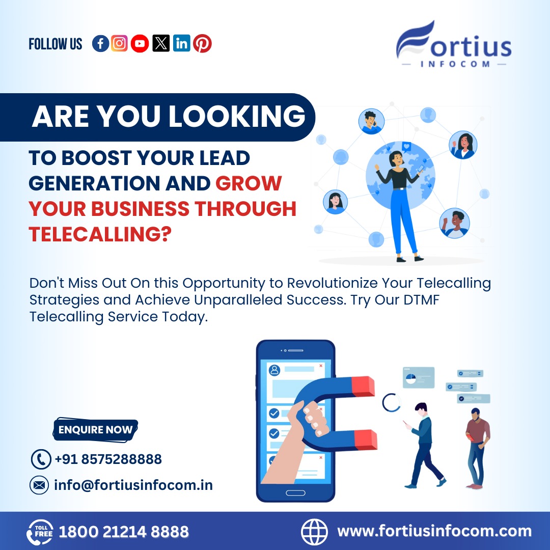 📞💥 Ready to take your Telecalling game to the next level? 🚀 Don't miss out on this chance to revolutionize your lead generation strategies with our cutting-edge DTMF Telecalling Service! 💼✨ #TelecallingRevolution #GrowYourBusiness #DTMFTelecalling
☎️ +91 805 75 888 88
📧