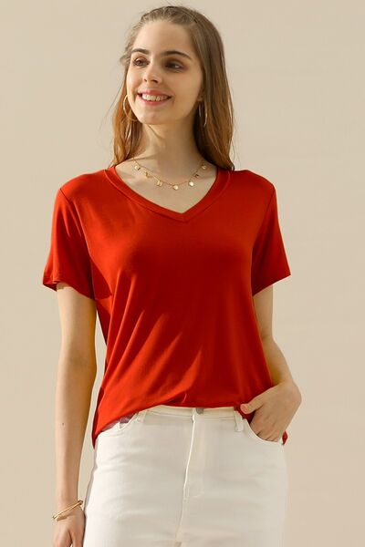 The V-Neck Short Sleeve T-Shirt is a timeless and versatile staple for your wardrobe. With its classic v-neckline and short sleeves, this t-shirt offers a simple style #red #fourthofjuly #independenceday #clothingstore #shirt