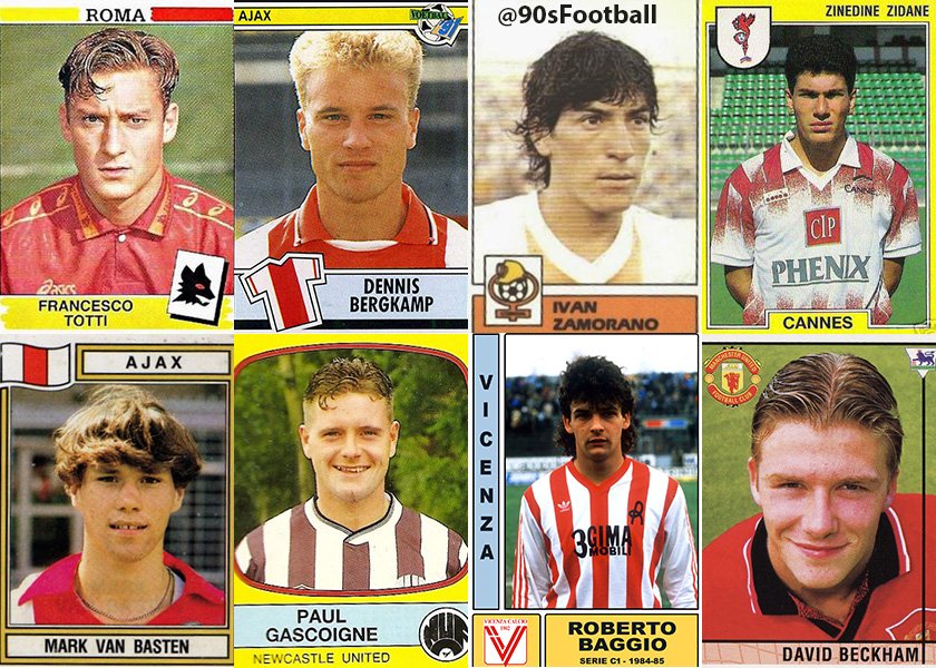 Football legends from the 90s and their first ever football sticker.