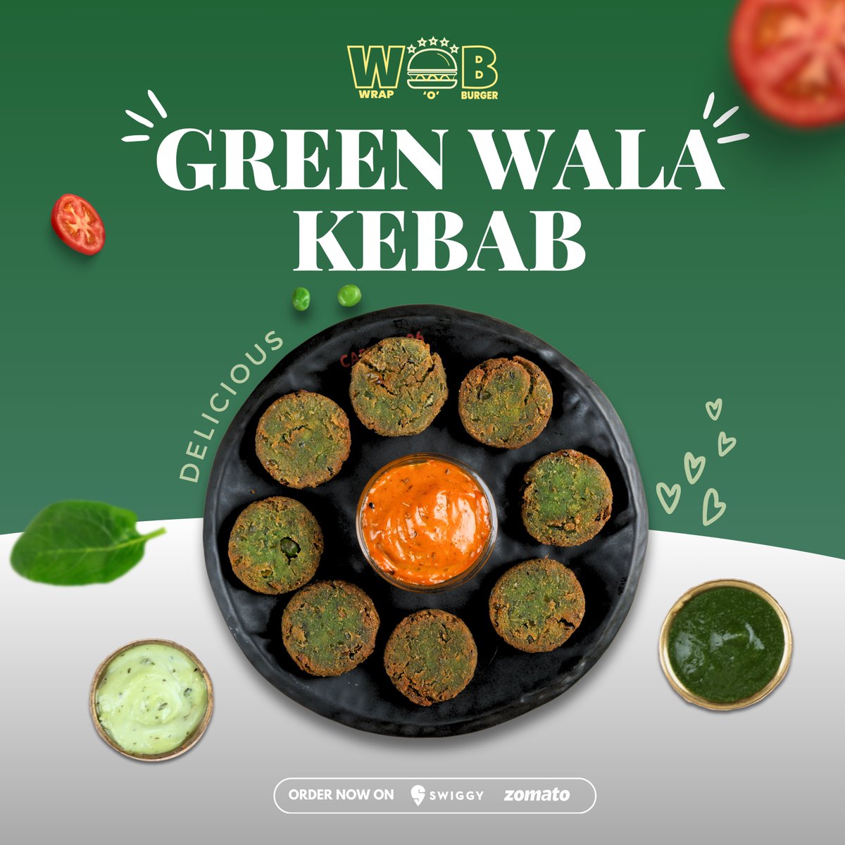 Craving something fresh and flavourful?
Dive into our mouthwatering Green Wala Kebab at Wrap 'O' Burger!
Packed with goodness and bursting with delicious green goodness, it's a taste sensation you won't want to miss.
#GreenWalaKebab #WrapOrBurger #FreshFlavors #kebabs