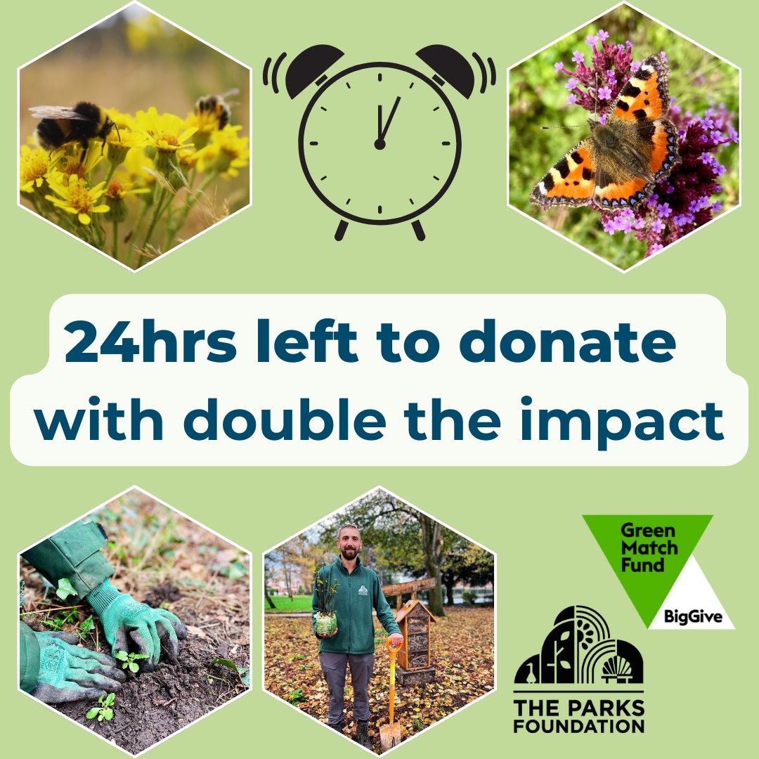 ⏰ 24 hours to go - there's still time to make double the difference in local parks ⏰

Donate on our Big Give #GreenMatchFund page for your gift to be doubled at no extra cost to you: Bit.ly/HelpOurParks20…

Thank you for being a champion for nature 💚🌳🌱🌼🐝🦋🌸