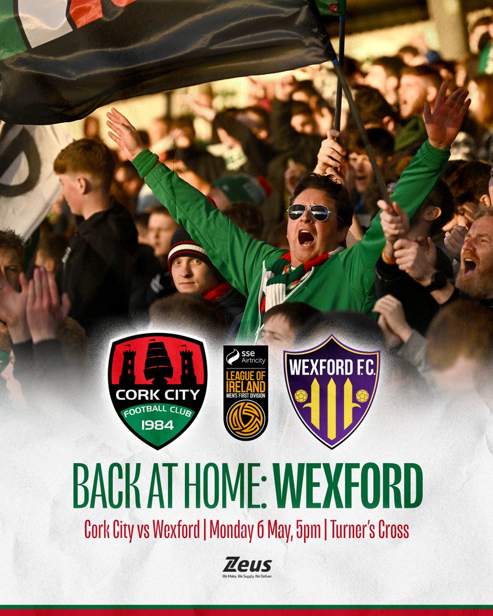 Confirmed: Back at the Cross ✅ We're back at Turner's Cross on Monday 6 May, as we take on Wexford at 5pm! Tickets 👇🏼 corkcityfc.ticketco.events/ie/ie/e/cork_c… #CCFC84 || #LOI