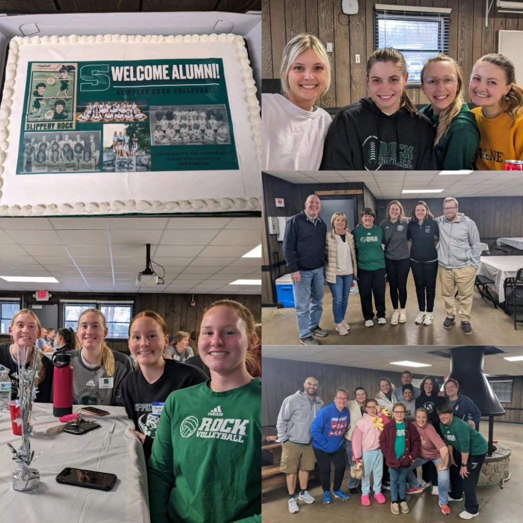 Slippery_RockVB's tweet photo. #RockVBAlumni: THANK YOU SO MUCH for coming to our #RockVB Alumni Reunion! 💚🤍 We had such a a fantastic time! From volleyball to pickleball to spikeball to line dancing... You all bring the fun! 😃 LL and I sincerely thank you for coming &amp; save the date for April 2026! ❤️ https://t.co/q4zzBKEVpW