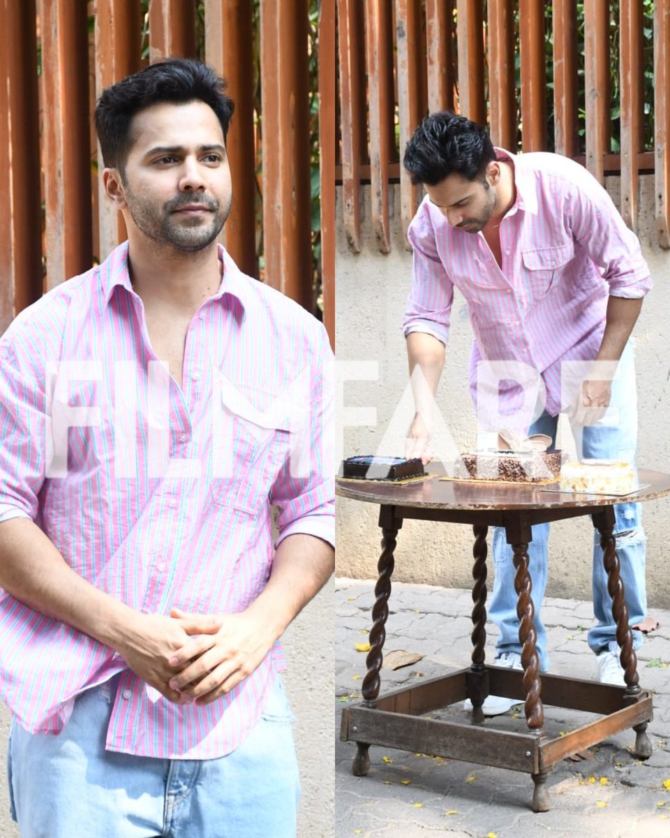 #VarunDhawan cut his birthday cakes with the paps.🎂🩷