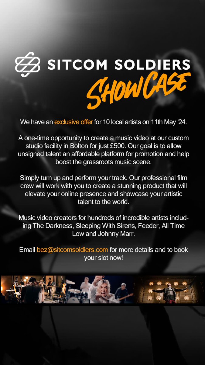 Bands And Artists Get On This From Our Friends At Sitcom Soldiers Massive Opportunity......They Have Worked With Some Of The Biggest Names In Rock And Roll....