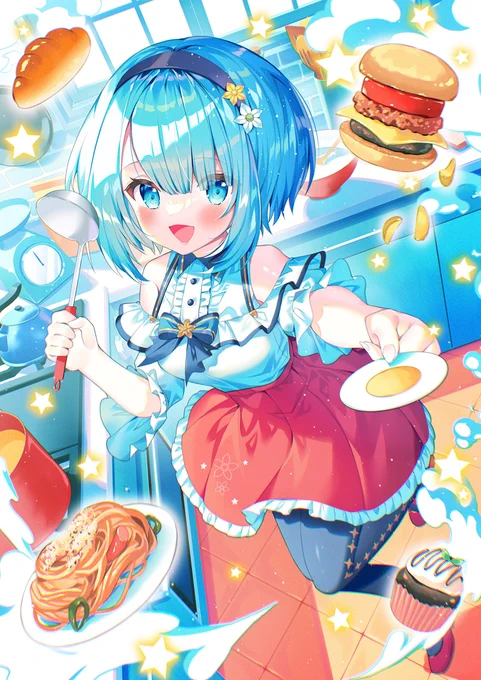 この度高梨ハヤテさん()の活動用のイラストを描かせていただきました!お料理が大好きということで、周りにはハヤテさんが実際に作ったお料理を散りばめています 