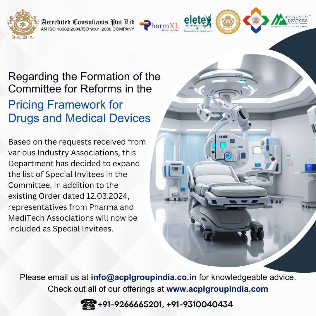 Regarding the Formation of the Committee for Reforms in the Pricing Framework for Drugs and Medical Devices !! 

#ACPL #accreditedconsultant #pharmacy #pharma #Regulatory #pharmaregulatory #reforms #pricing #framework #drugs #medicalstudent #medical