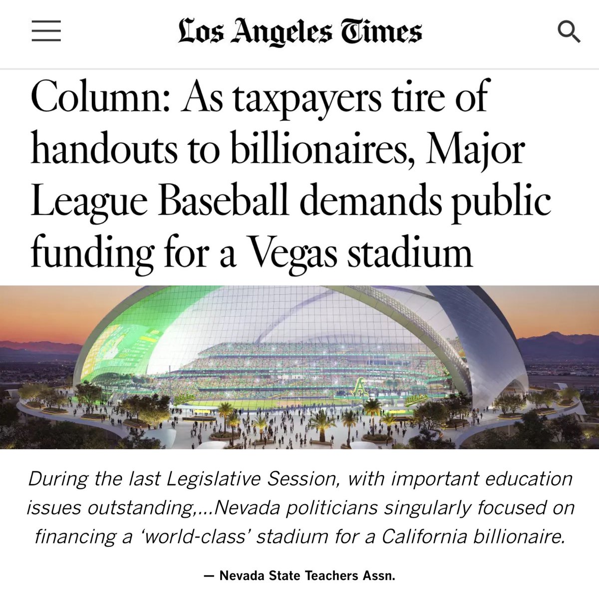 If taxpayers are going to pay to build a stadium, then the taxpayers should own the stadium. You can’t socialize the cost, then privatize the profits.