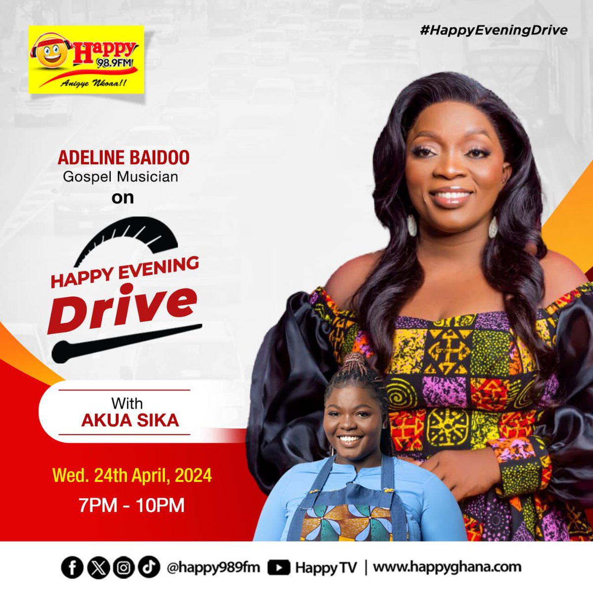 Prepare to delve into the realm of holistic seasons with gospel artist @AdelineBaidoo as she joins us live on the #HappyEveningDrive with @akuasikaghana this evening for an enlightening discussion! Don’t miss out, tune in to #Happyfm