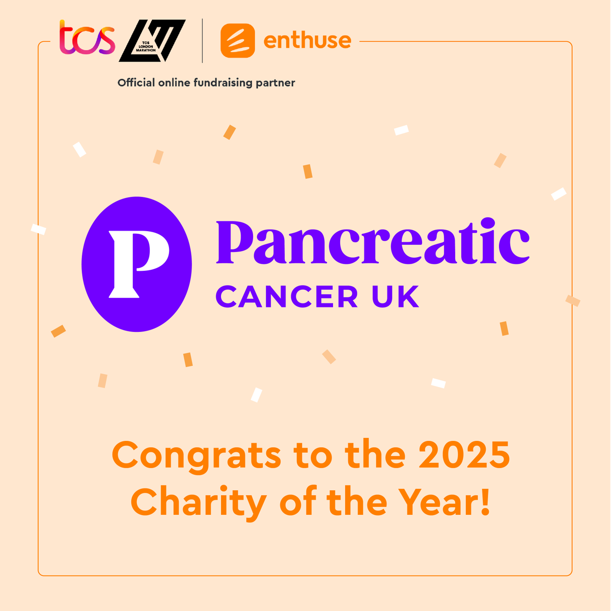 Congratulations to @PancreaticCanUK on being named the 2025 TCS @LondonMarathon Charity of the Year! A brilliant achievement. We look forward to working together to help raise as much as possible for your fantastic cause. #LondonMarathon2025