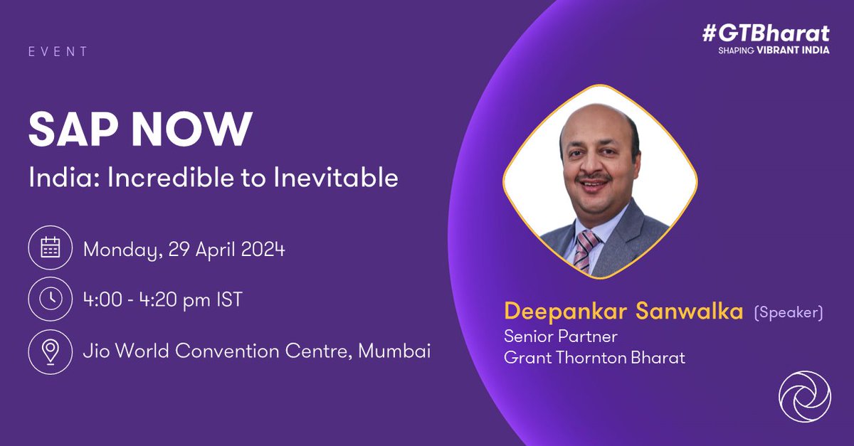 Deepankar Sanwalka, Senior Partner, #GTBharat, will be speaking on a session titled 'Igniting the Growth Engine: From Startup to Scaleup', providing valuable insights into navigating the journey from startup to scaleup at @SAP NOW India 2024. Register: brnw.ch/21wJ7SJ