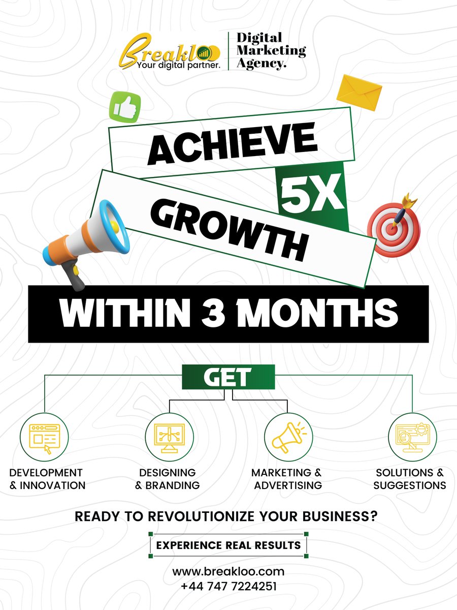 Want to know hpow Breakloo Digital Ltd will help you achieve 5x growth in 3 months?  Connect today &amp; harness your full potential with Breakloo Digital Limited🍵...!  
breakloo.com
.
.
#marketing #digitalmarketeing #howmarketingwork #rich #success #sales #business