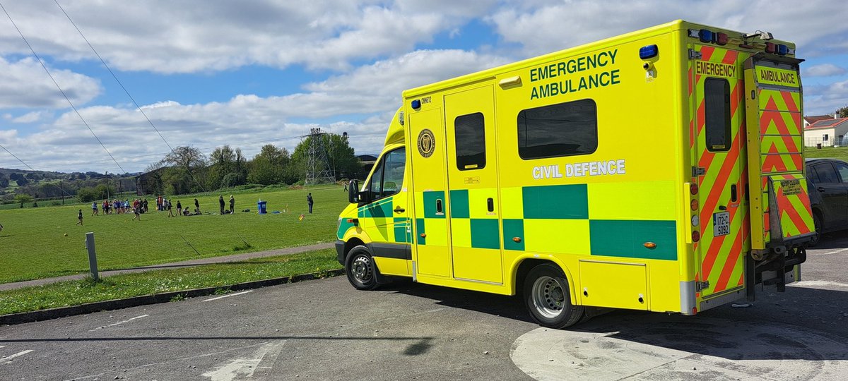 Ambulance and Crew covering football blitz today for local schools in the area. @CivilDefenceIRL #volunteering