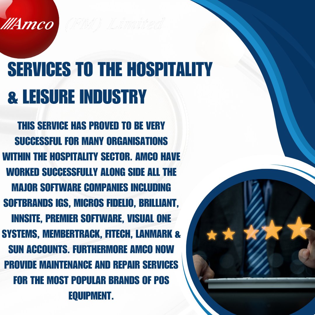 Services to the hospitality & Leisure industry! 💻 Special support services have been developed for the Hospitality Industry. Amco offer a 'One Stop' solution which provides Hotels, Golf & Country Clubs, Health/Hair & Beauty and Spa’s with a unique service. #HospitalityTech