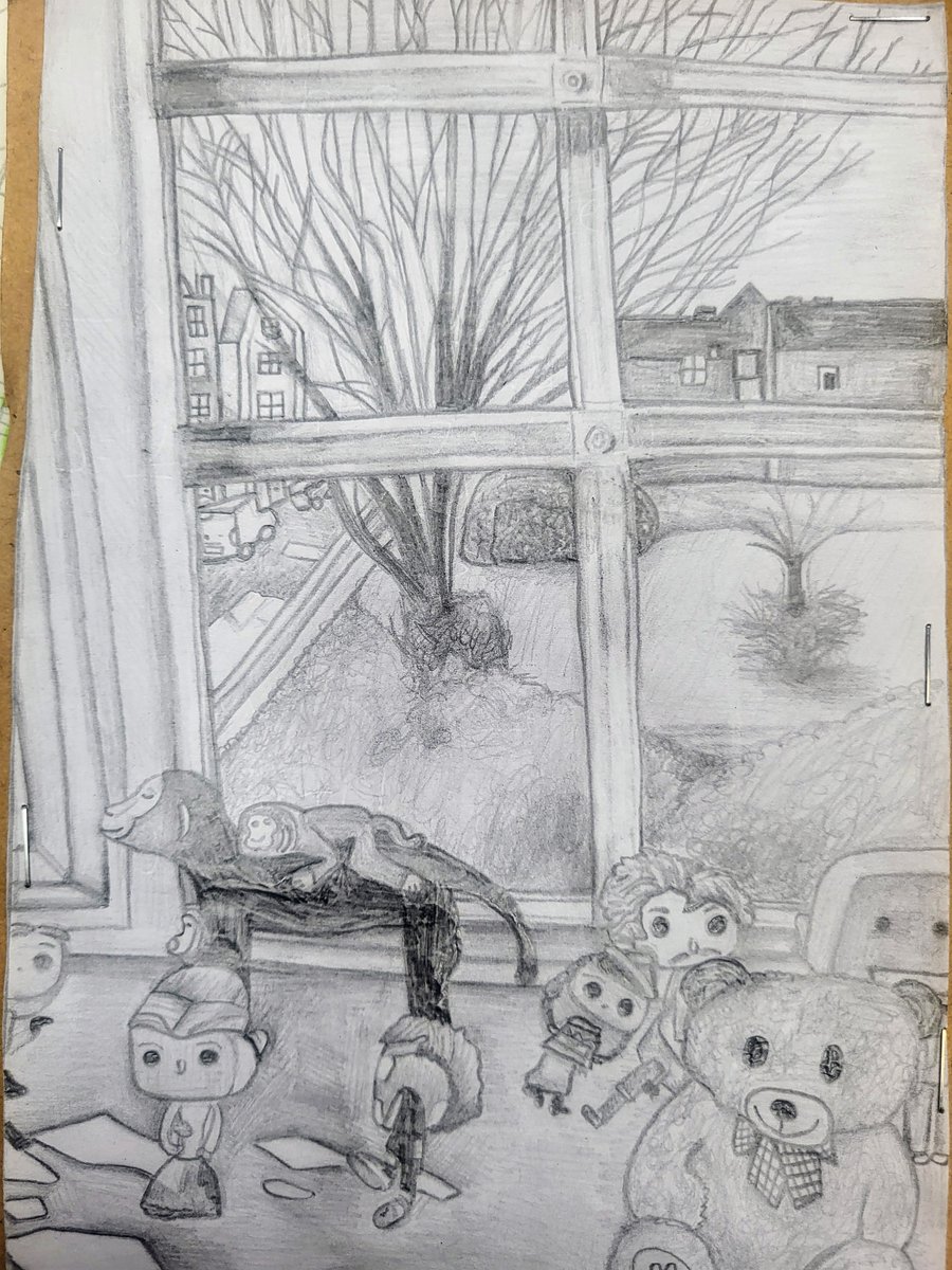 Some amazing homework from our Year 8s in Art entitled 'View through a window'
