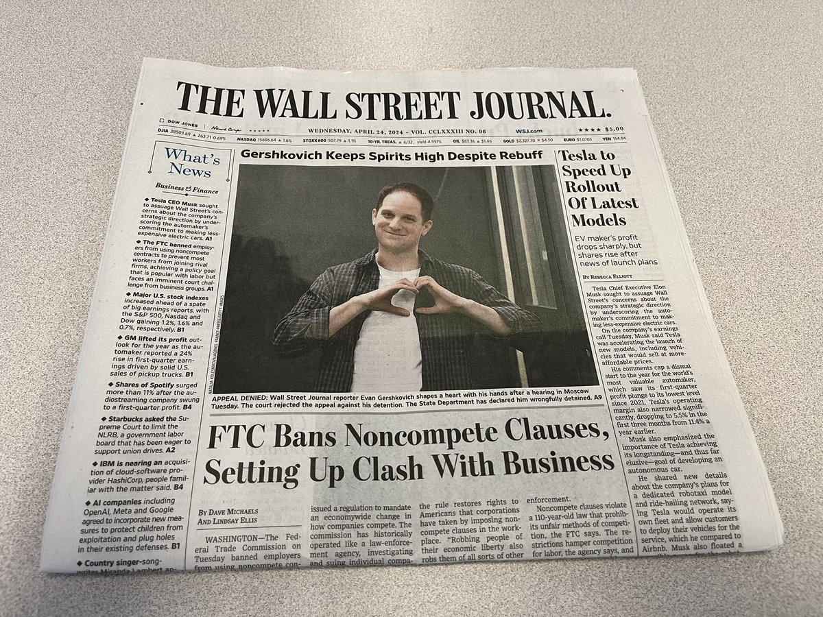 The front page of today’s Wall Street Journal. 

Free Evan now